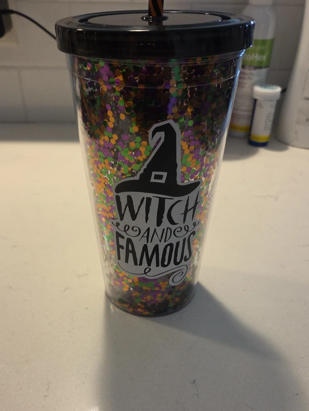 Glitter Confetti Tumbler with Black Lid - Multicolor